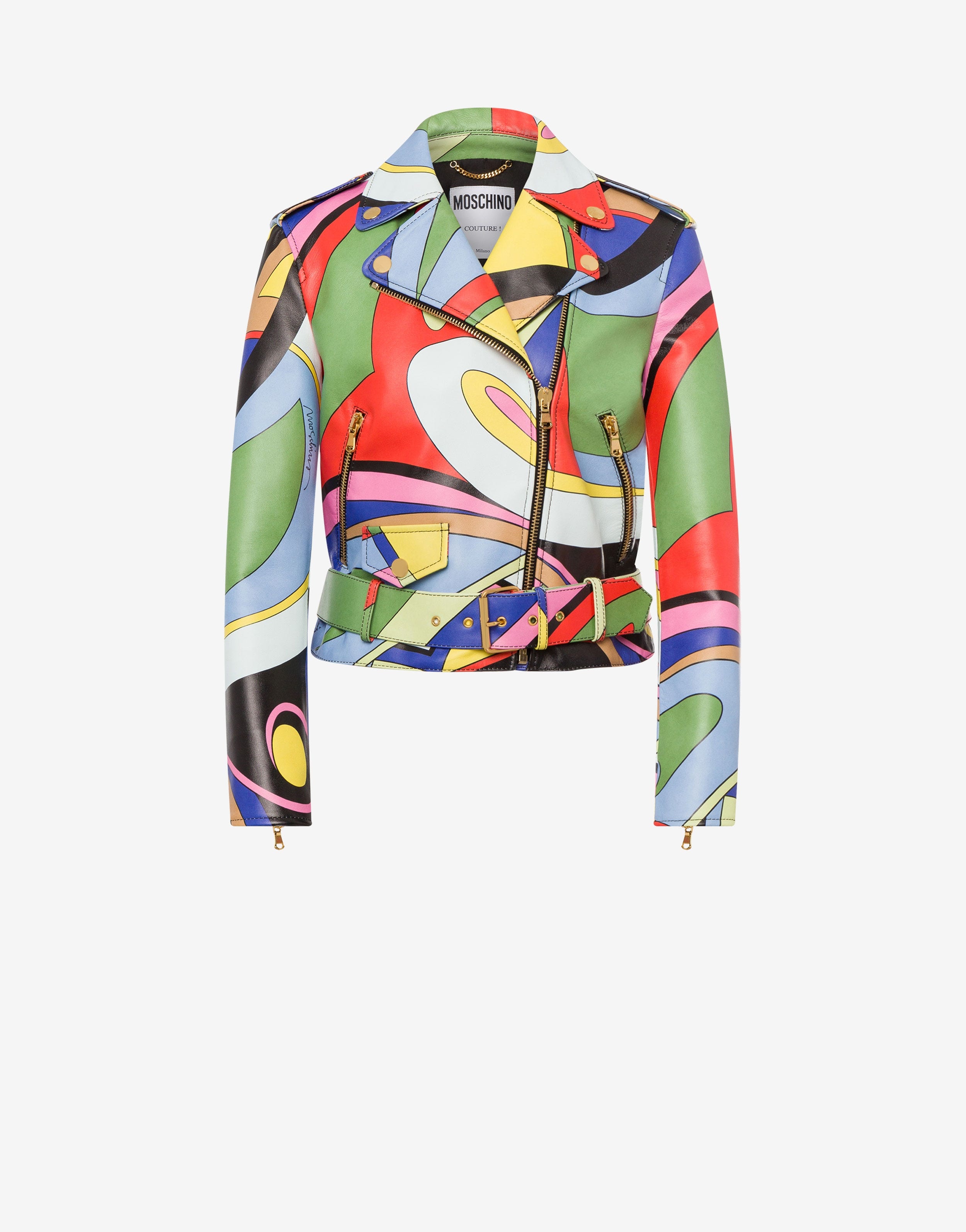 MULTICOLOUR PRINT NAPPA LEATHER BIKER JACKET - 1
