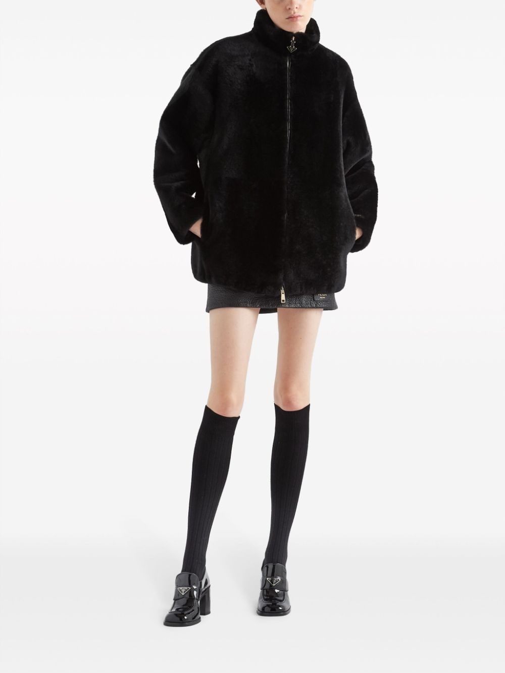 logo-appliquÃ© shearling jacket - 2