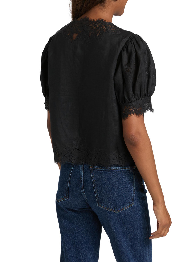Women's Idella Puff-Sleeve Lace Top - Black 5