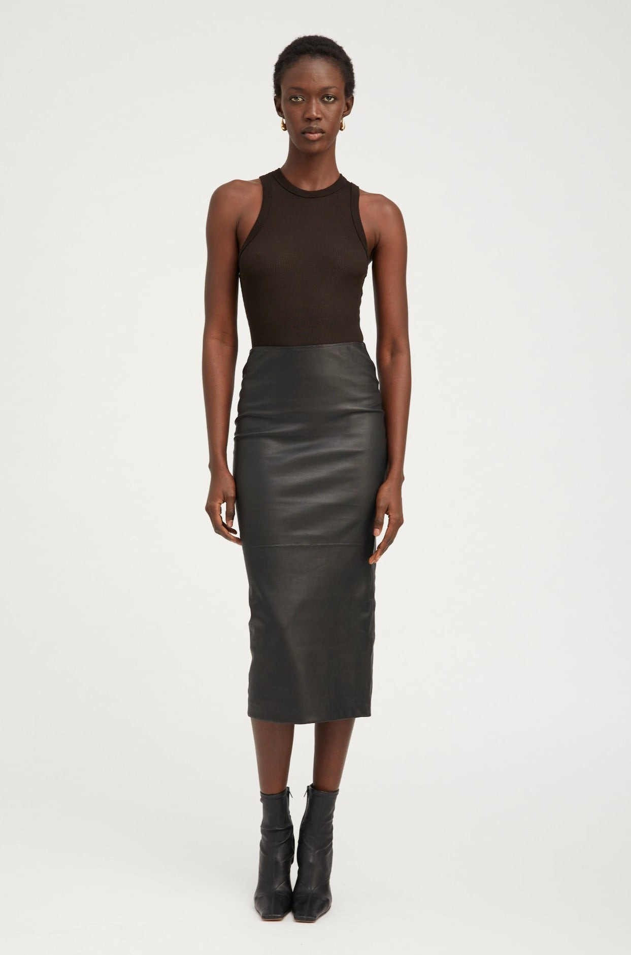 BLACK LEATHER TUBE SKIRT - 2
