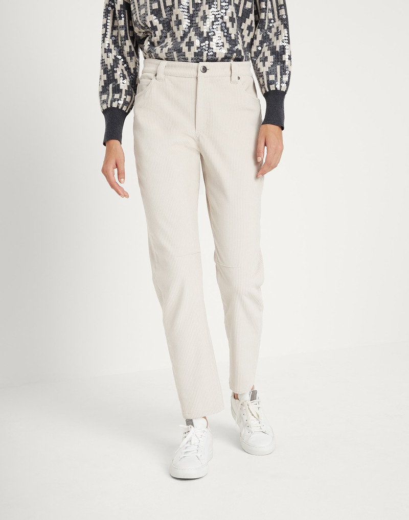 Comfort cotton corduroy tapered five-pocket trousers with shiny tab - 1