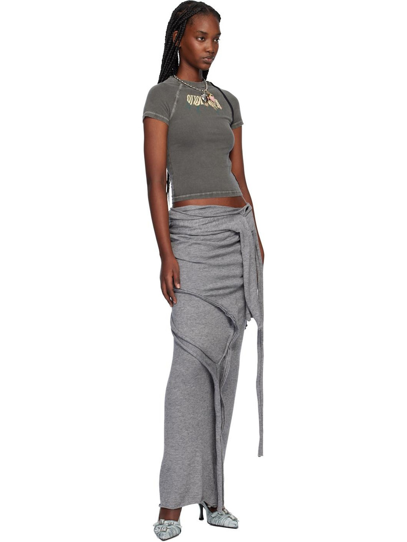 Gray Drape Strap Knit Maxi Skirt 4