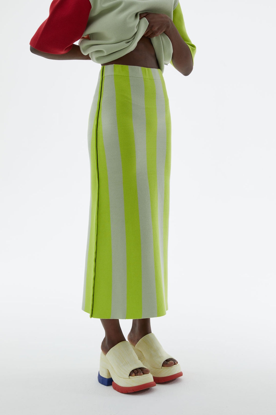 ACID GREEN STRIPED KNIT SKIRT - 2