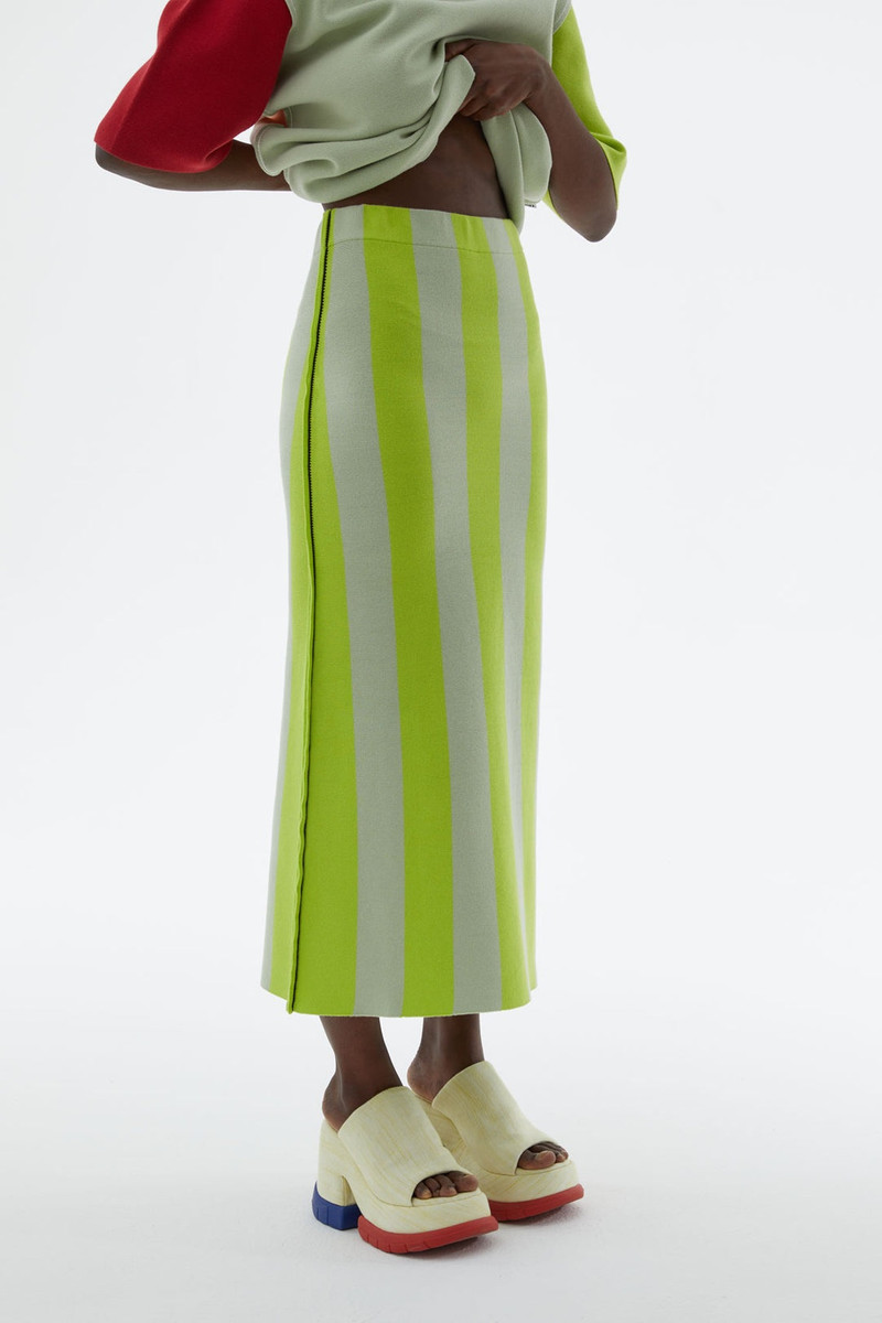 SUNNEI ACID GREEN STRIPED KNIT SKIRT outlook