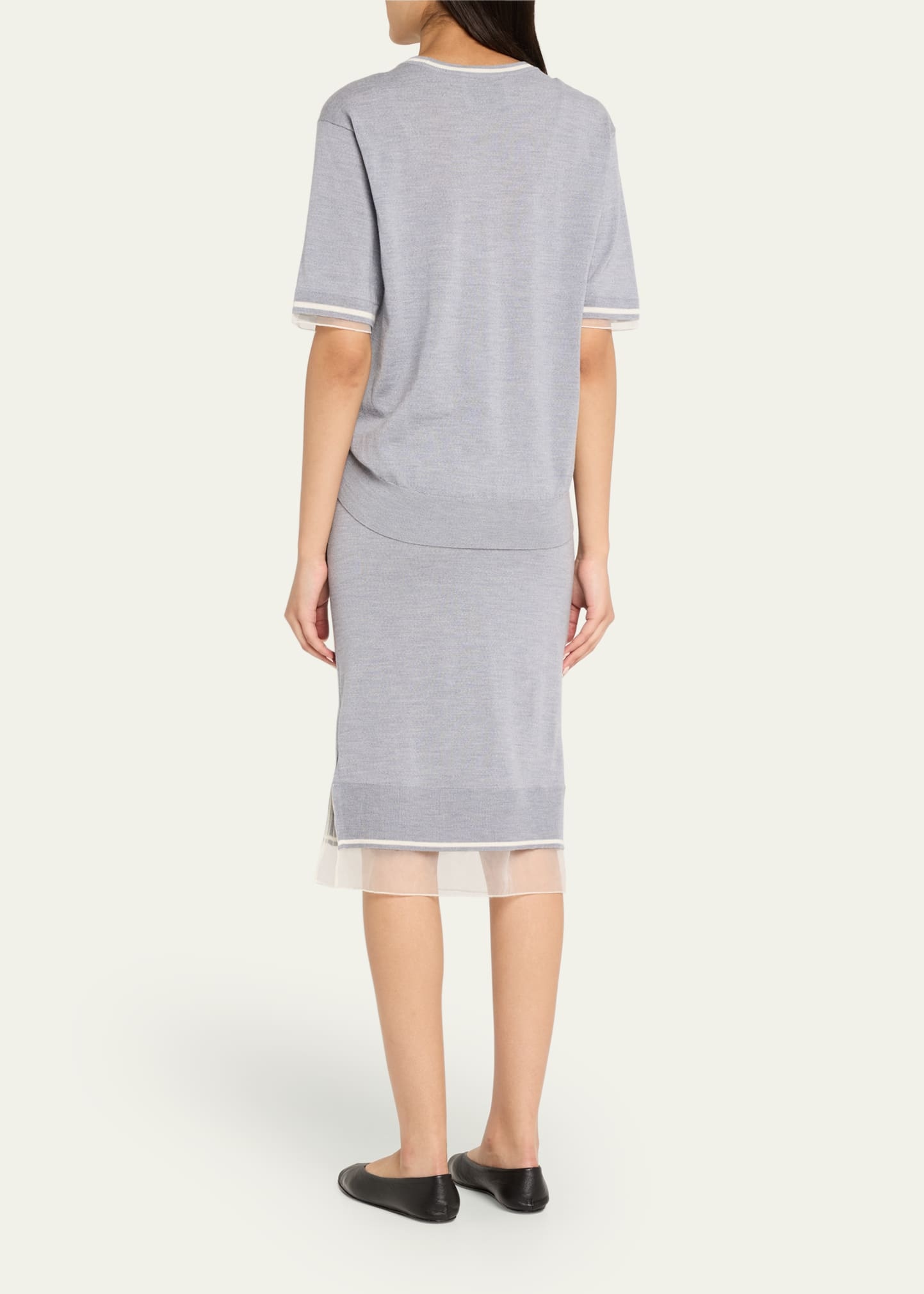 Short-Sleeve Draped Wool Organza Dress - 3
