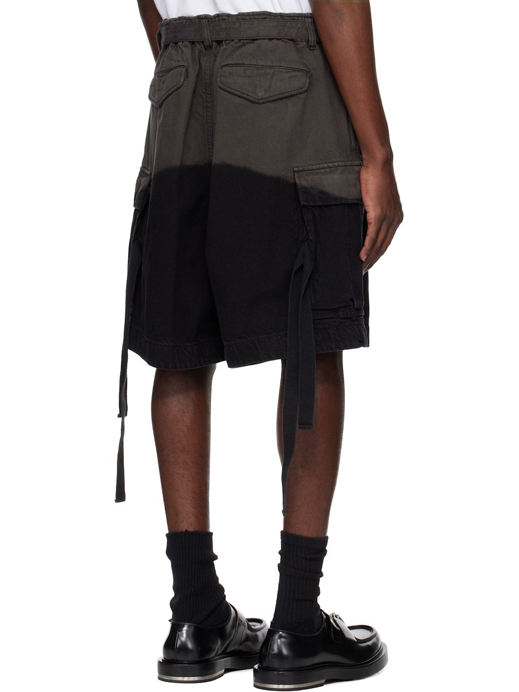 Gray & Black Garment-Dyed Cargo Shorts - 3