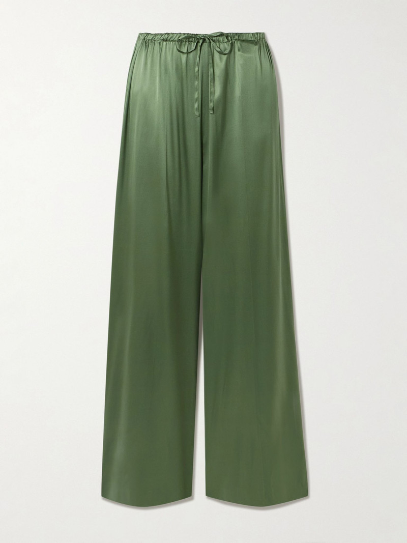 Silk-blend satin straight-leg pants Green 1
