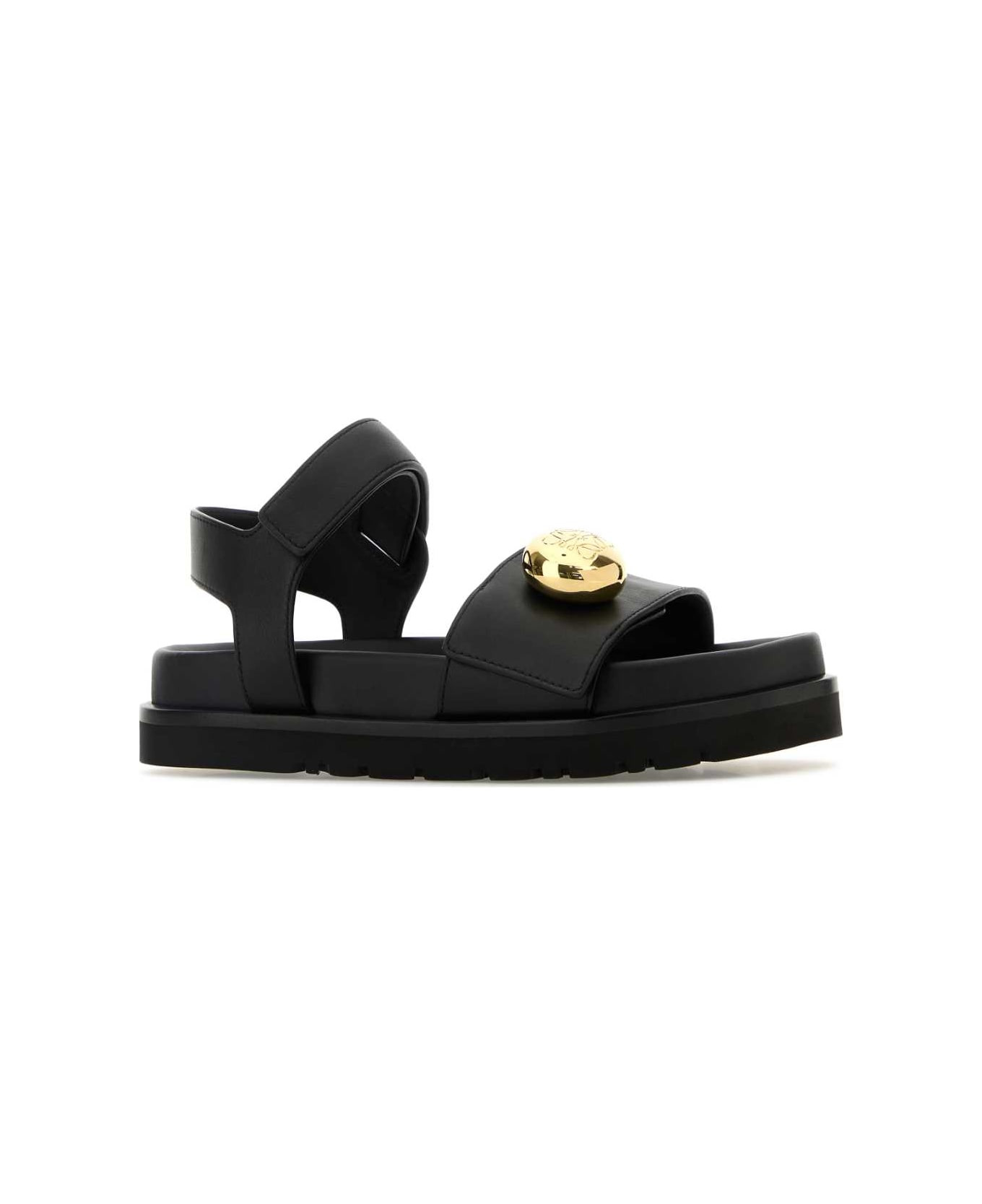Black Leather Pebble Sandals - 2
