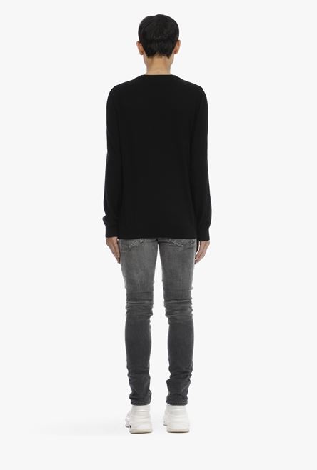 Black cotton sweater with embroidered red and white Balmain logo - 3
