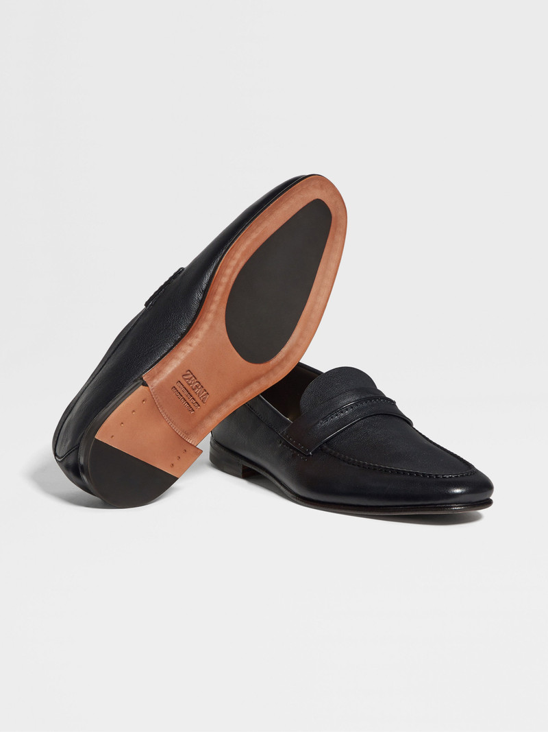 ZEGNA BLACK NATURAL GRAIN LEATHER MOCASSIN LOAFER outlook