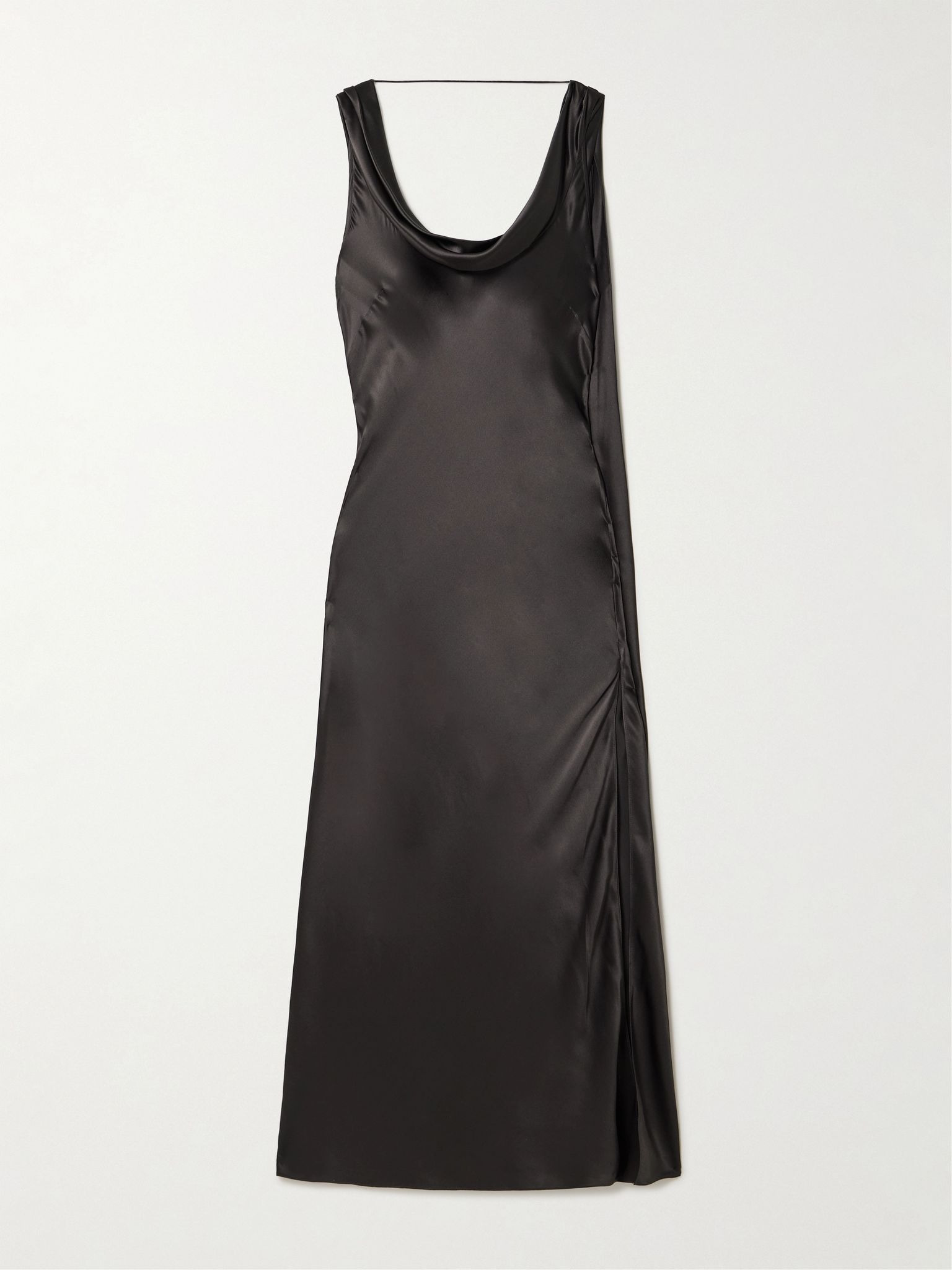 Open-back draped silk-satin midi dress Dark gray - 1