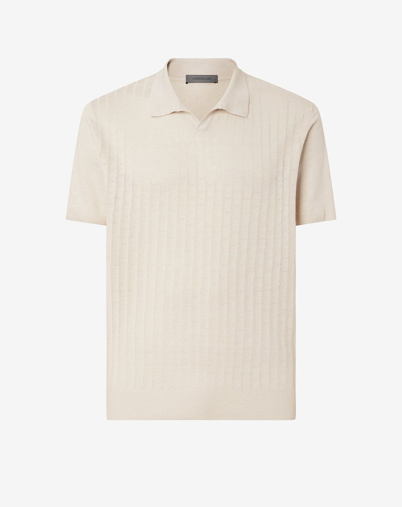 Sandy beige pure linen polo shirt 1