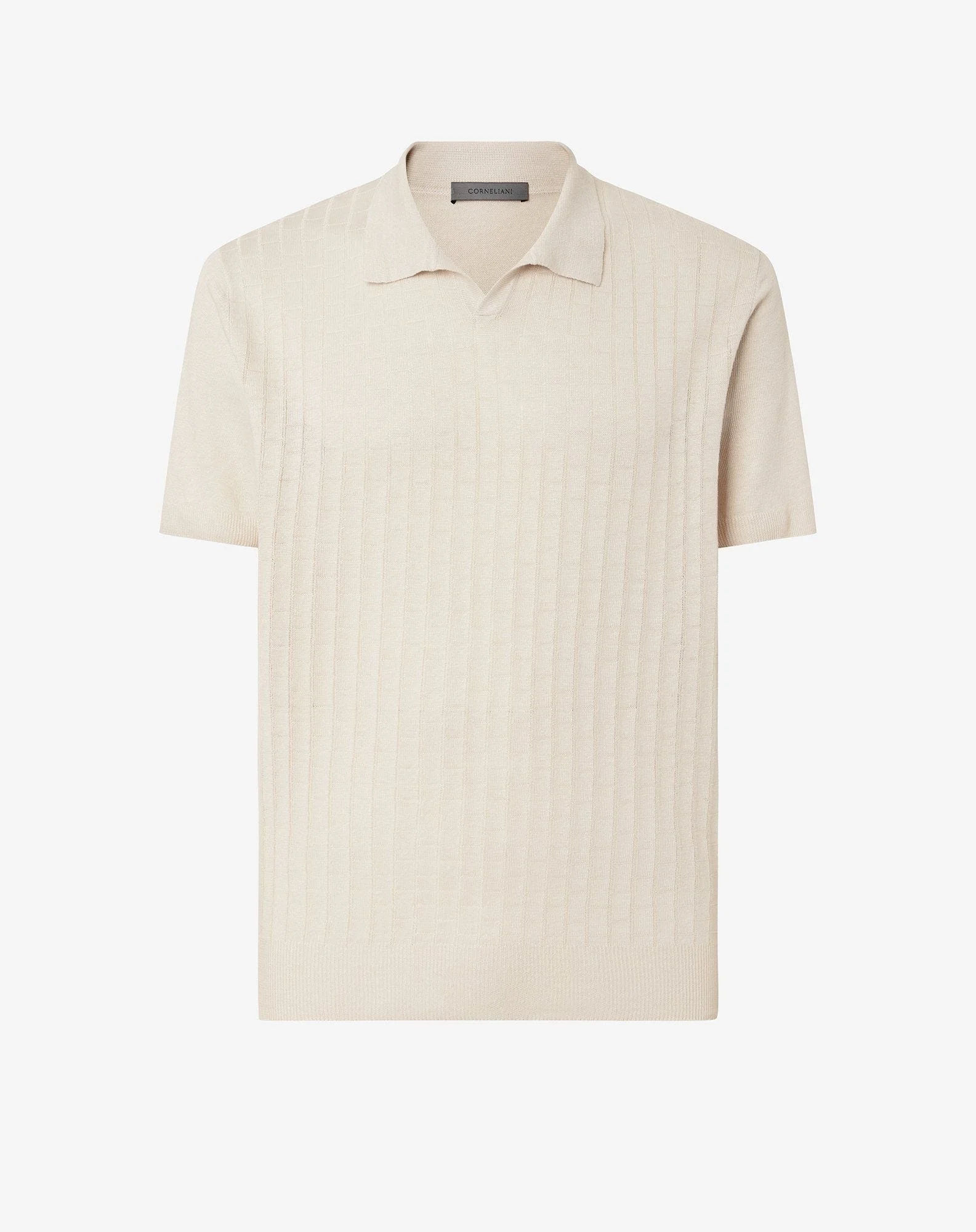 Sandy beige pure linen polo shirt - 1