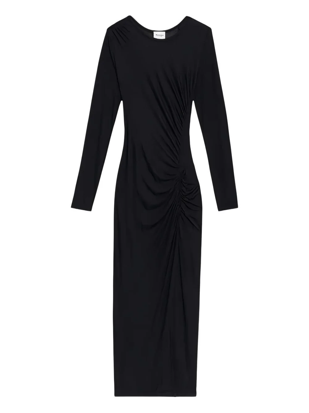 side-gathered long-sleeve midi dress - 1