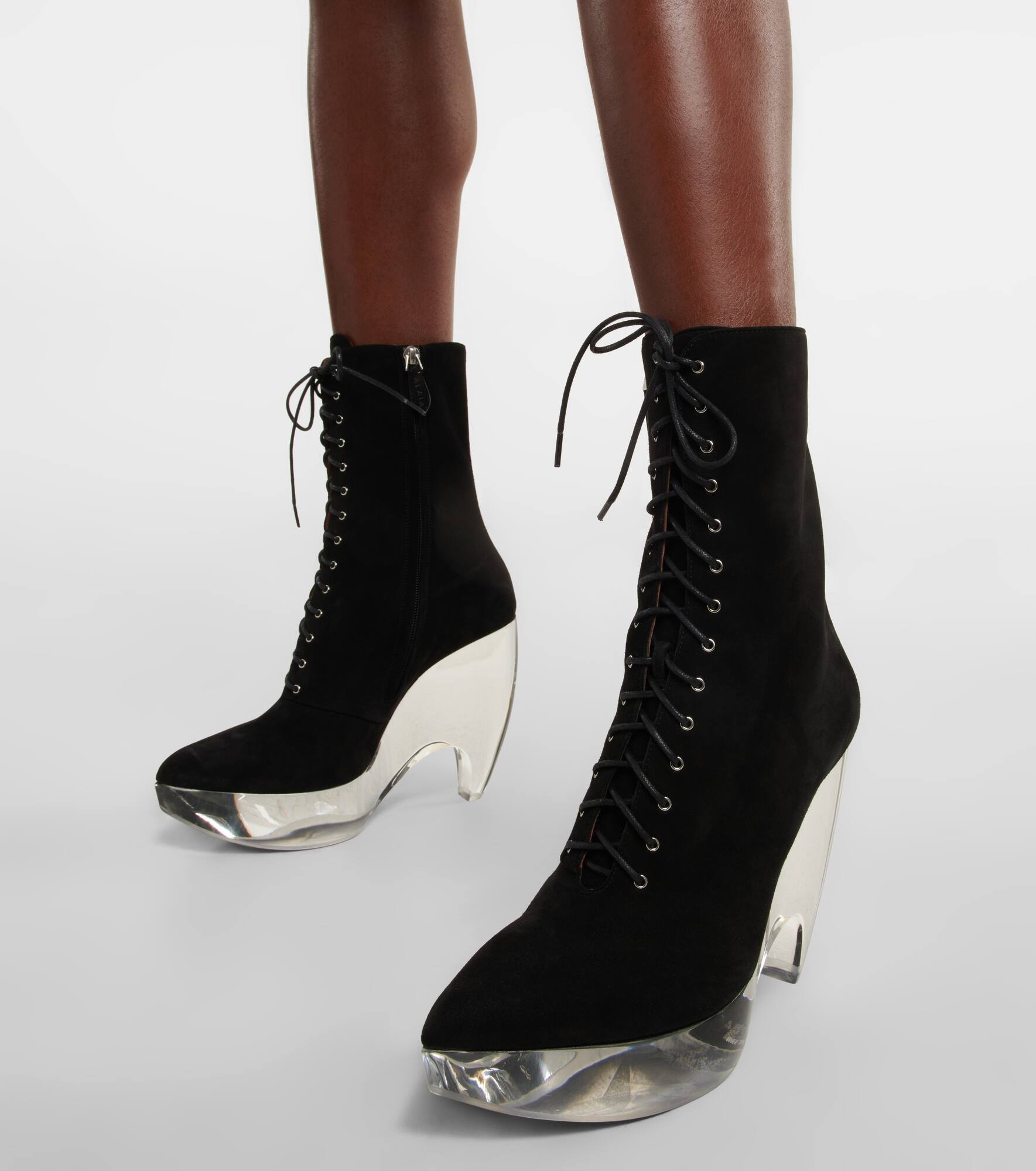 Suede lace-up platform boots - 4