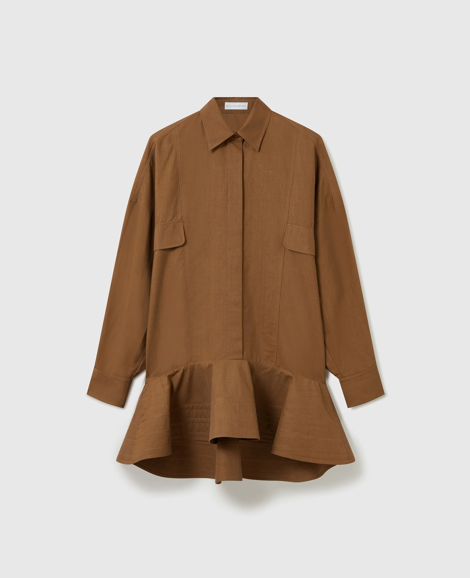 Washed Cotton Peplum Shirt Dress - 1