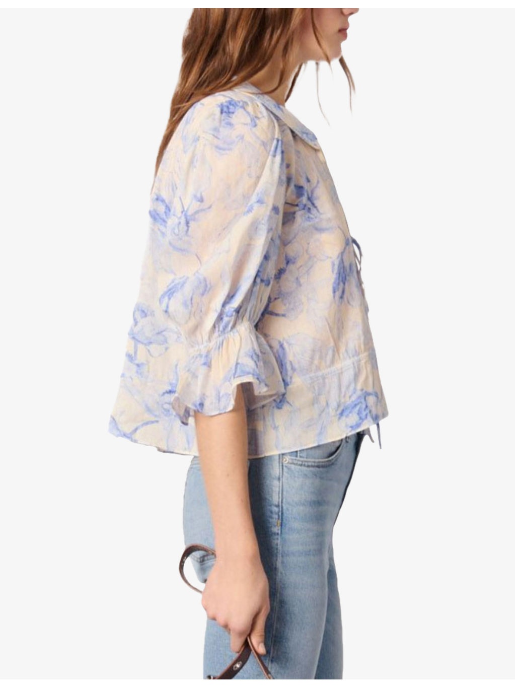 Floral-Print Tie-Up Linen-Blend Blouse - 3