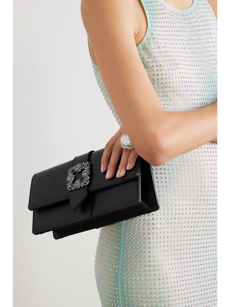 Manolo Blahnik Black Satin Jewel Buckle Clutch outlook