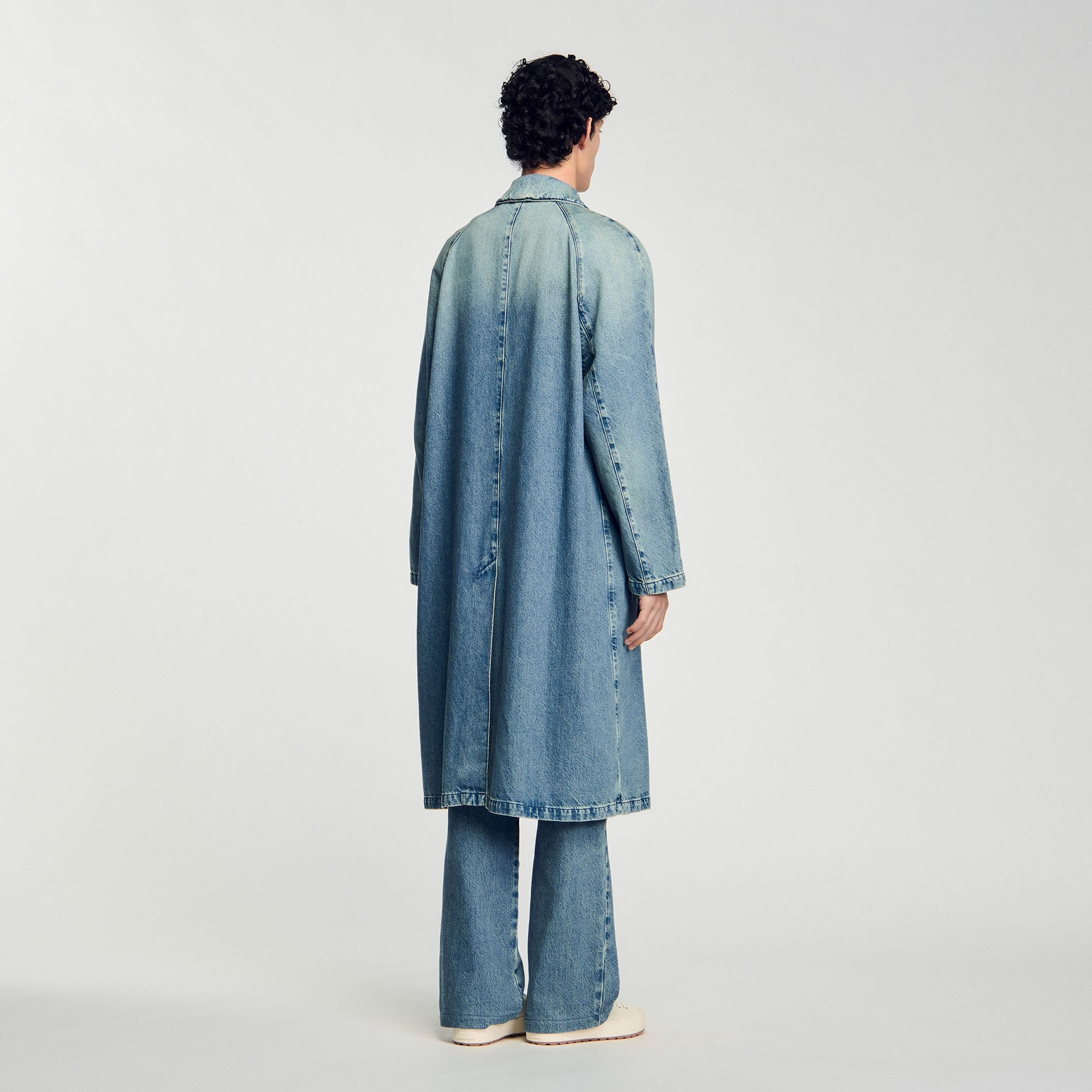 LONG FADED DENIM COAT - 5