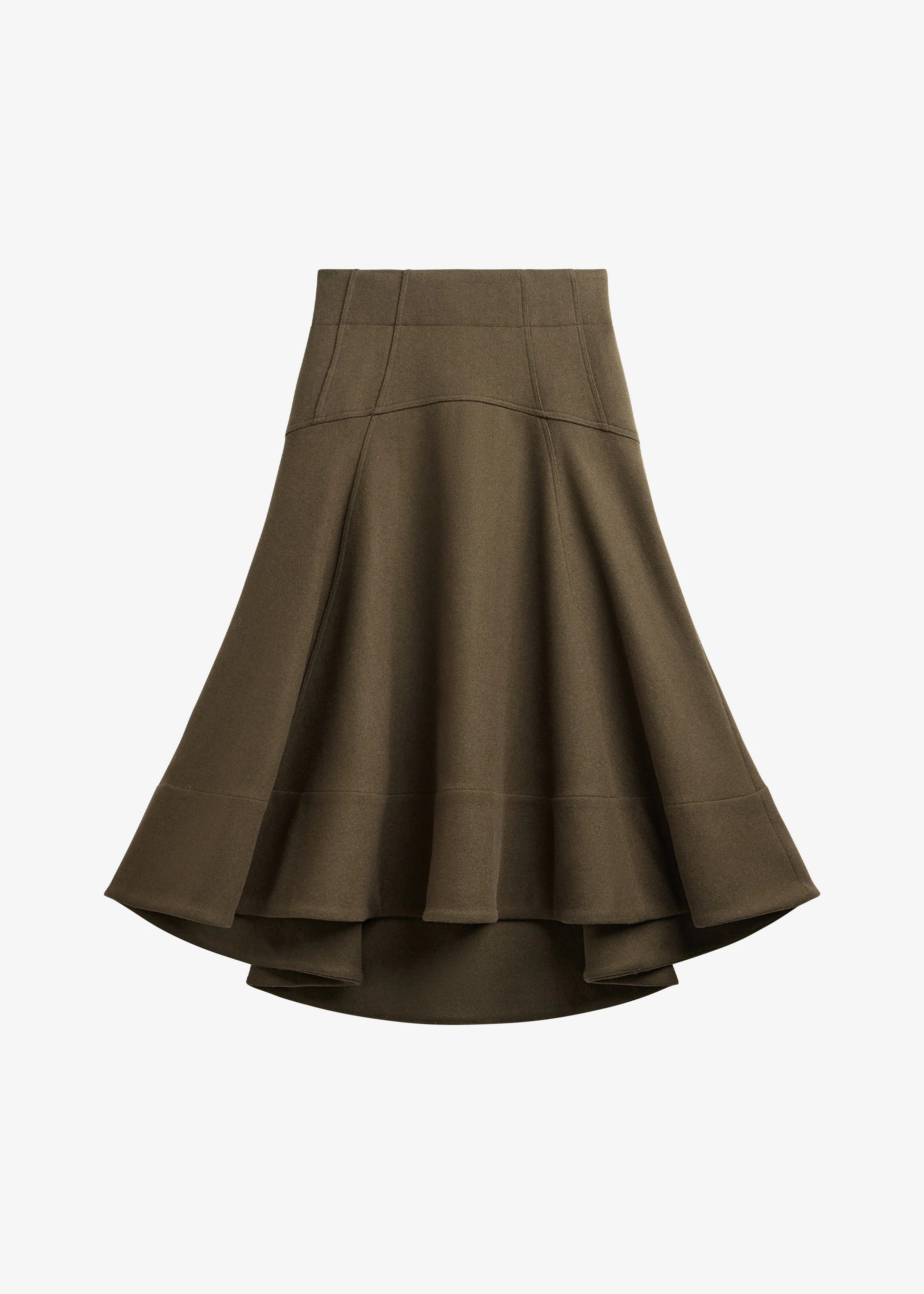 Manali Flared Midi Skirt - Olive Brown - 1