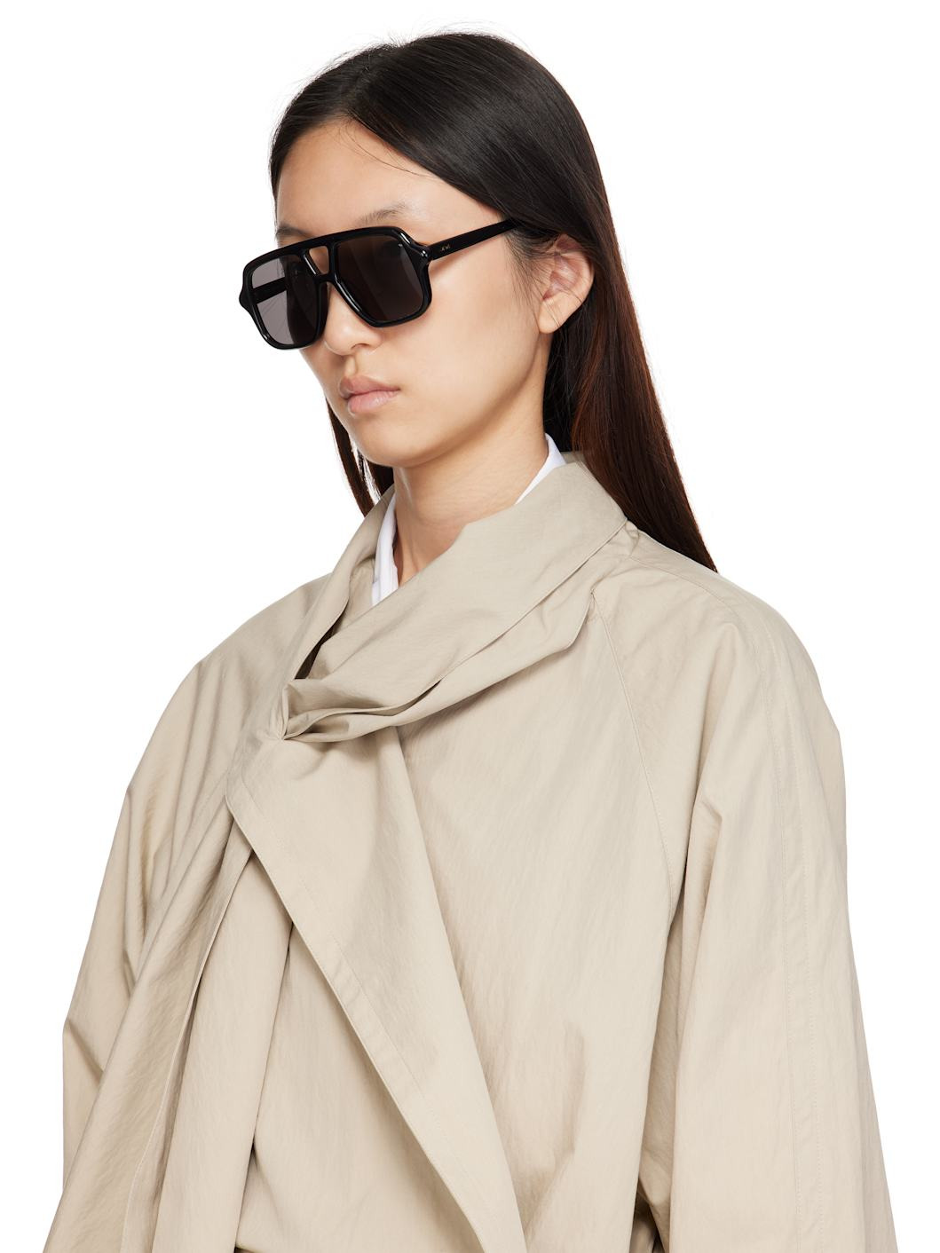 Black Aviator Slim Sunglasses - 4