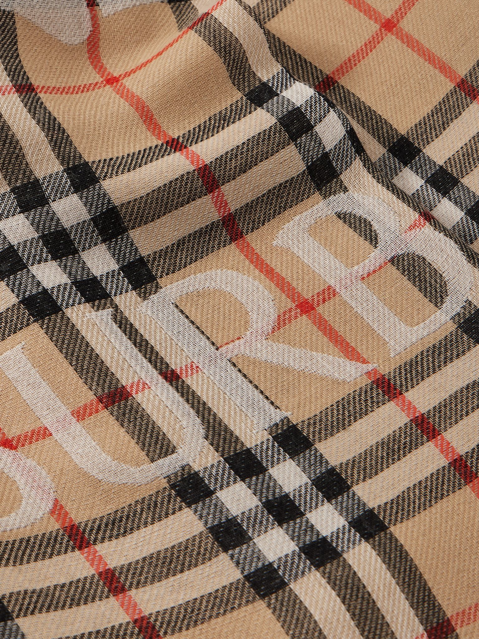 Frayed Logo-Print Checked Wool-Twill Scarf Brown - 3
