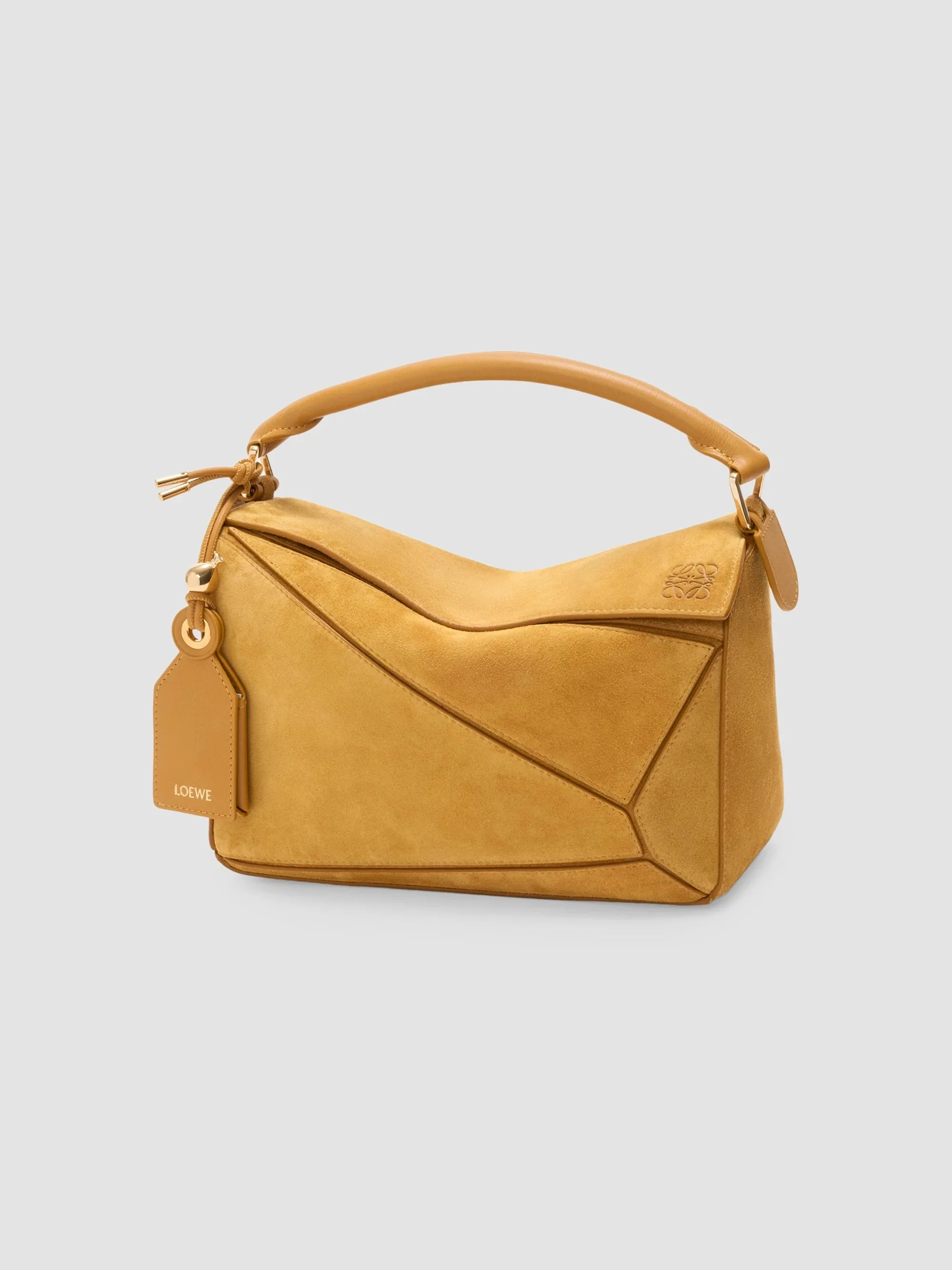 Women's Puzzle Small Suede Top Handle Bag - Ochre - 1