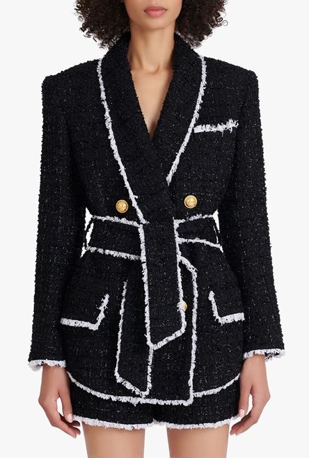 Black and white tweed pyjama jacket with double-breasted buttoned fastening - 5