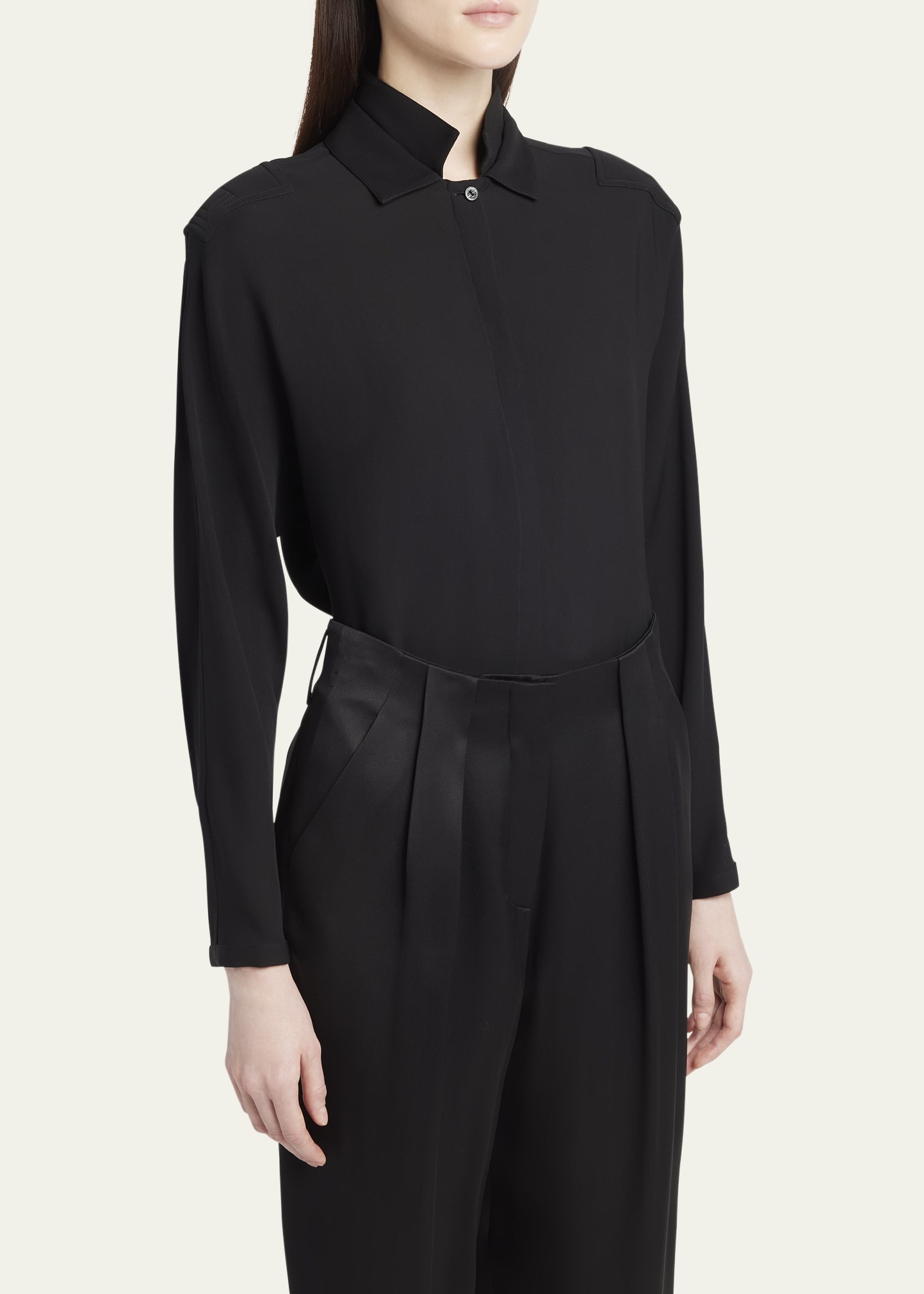 Double-Collar Silk Georgette Blouse - 4