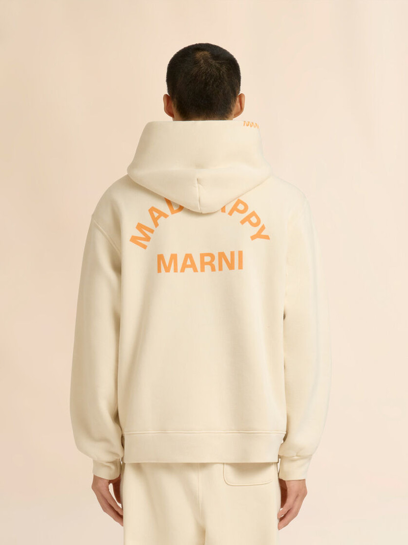 MARNI + MADHAPPY CREAM COTTON HOODIE WITH ARCH LOGO PRINT 3