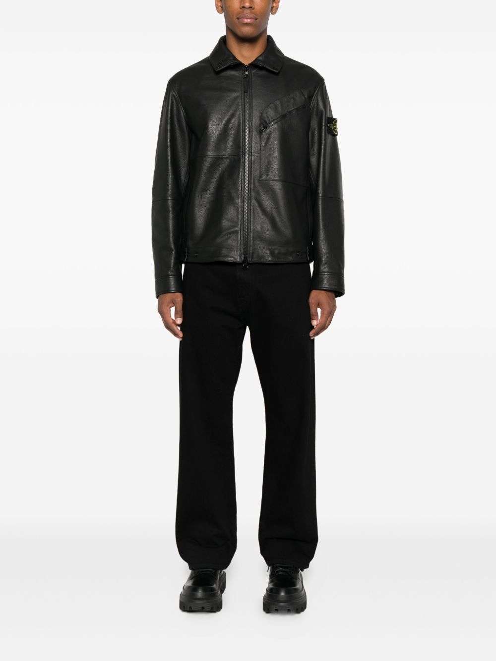 panelled zip-fastening leather jacket - 2