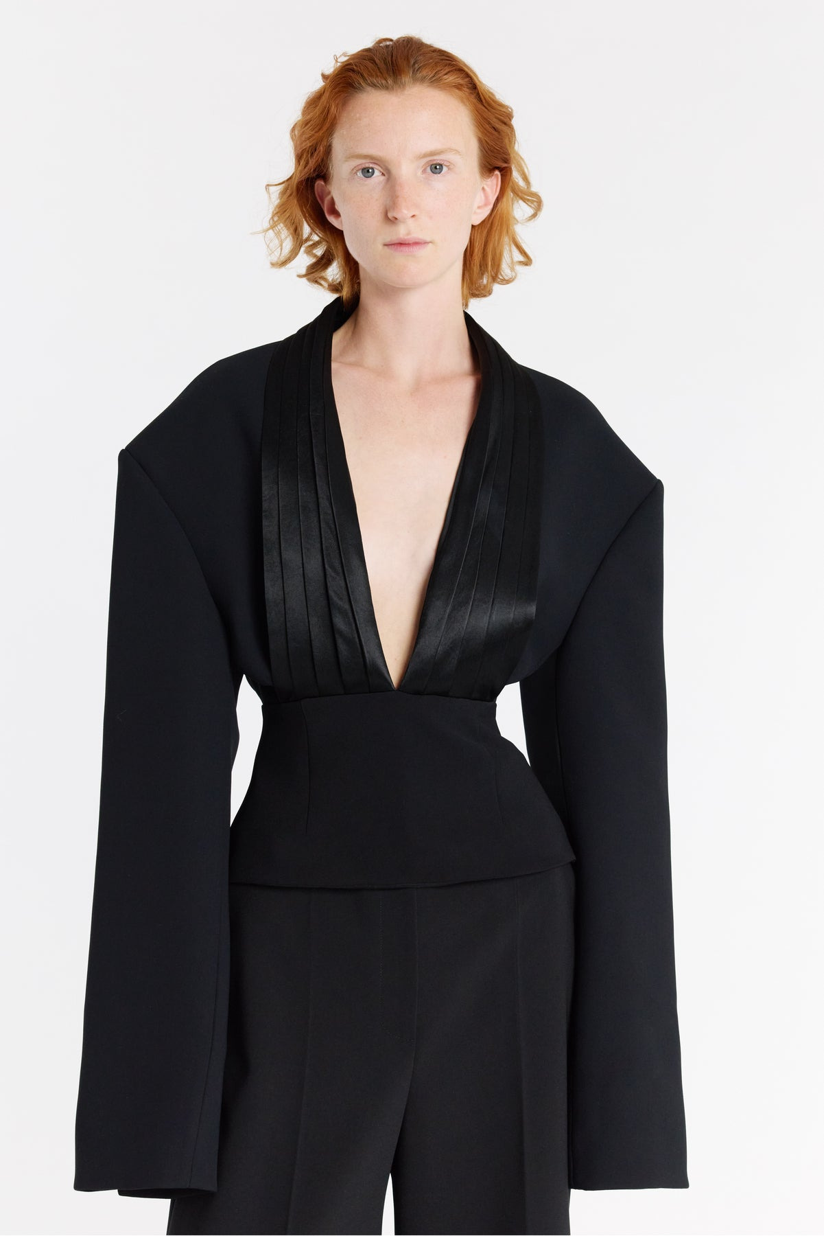 CUMMERBUND COLLAR TUXEDO TOP BLACK - 2