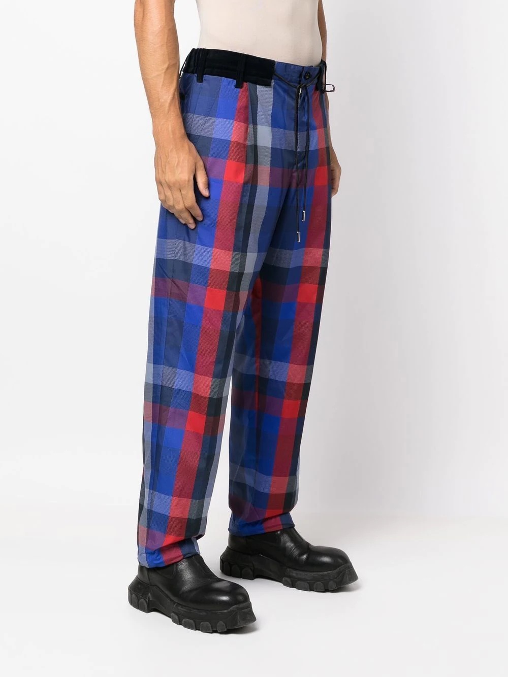 checked straight-leg trousers - 3