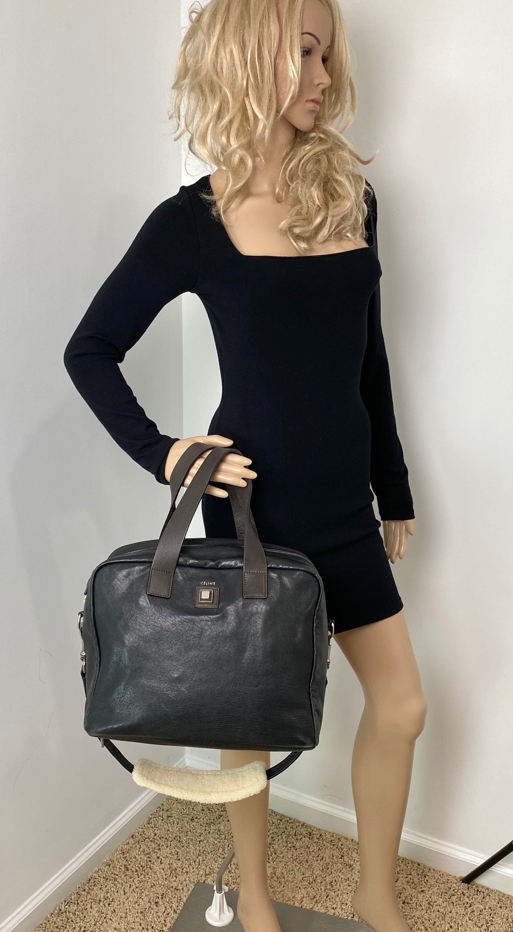 Celine Black Leather Handle Bag Vintage Briefcase messenger Bag - 13