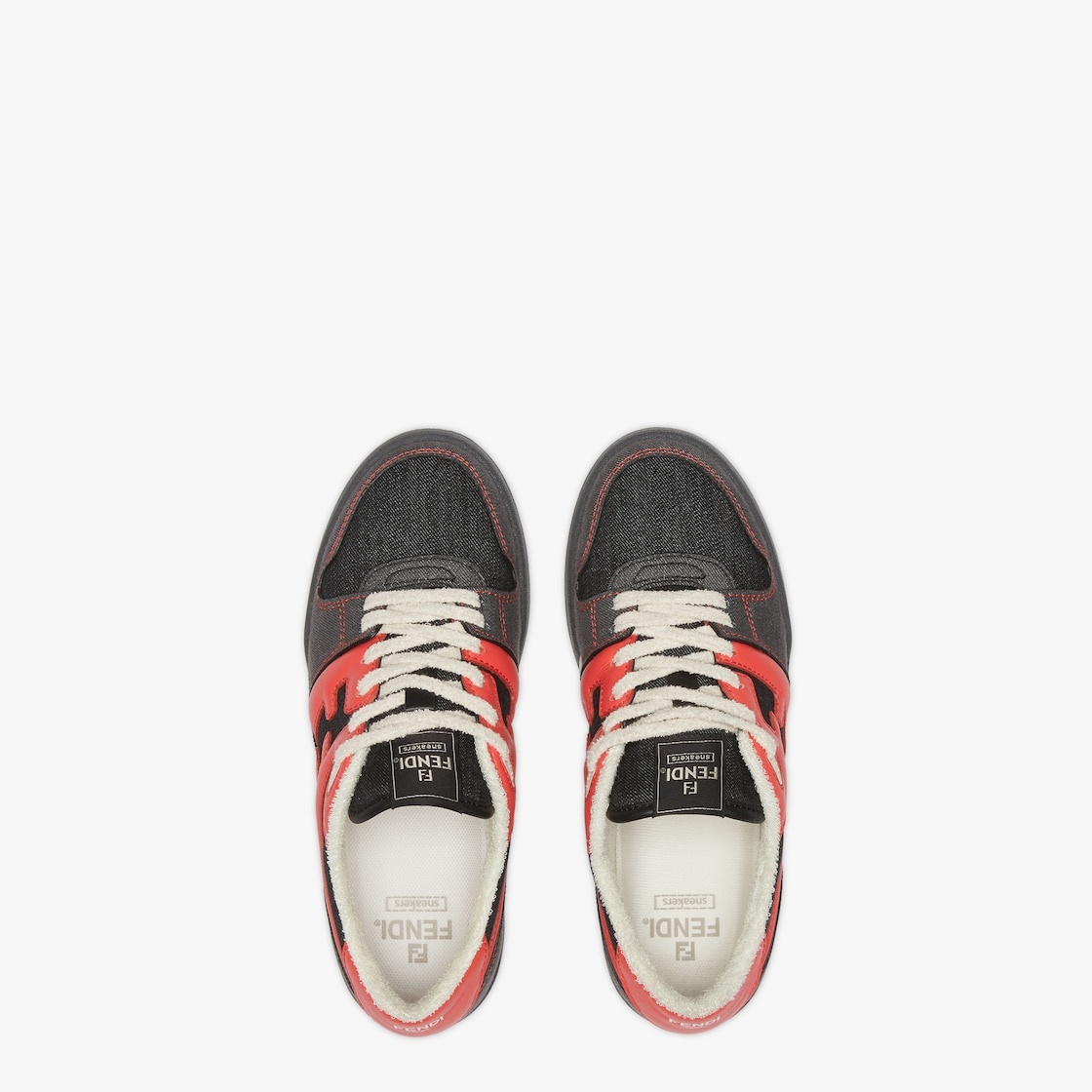 Fendi Match lace-up sneakers. Made of gray denim with red leather details. Rubber sole with Fendi le - 4