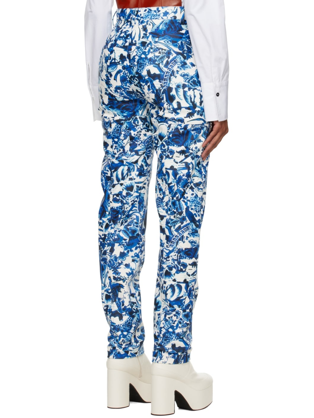 White Printed Leather Pants - 3