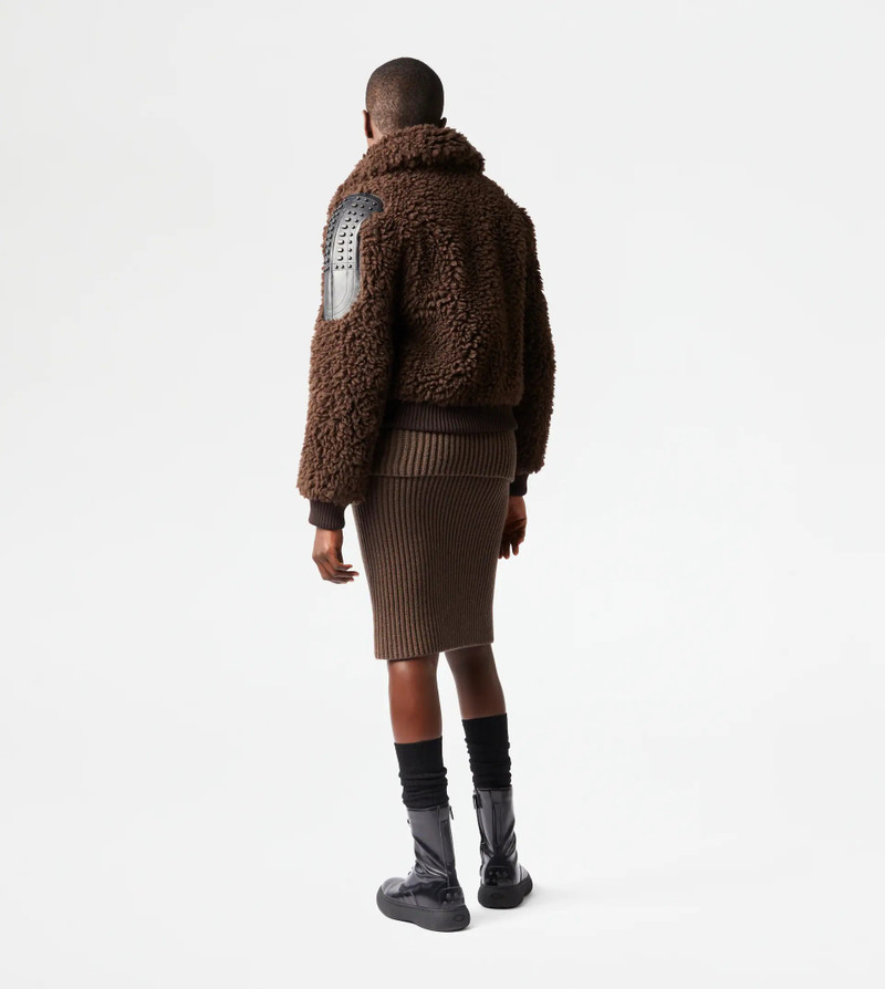 BOMBER JACKET WITH LEATHER INSERTS - BROWN 3