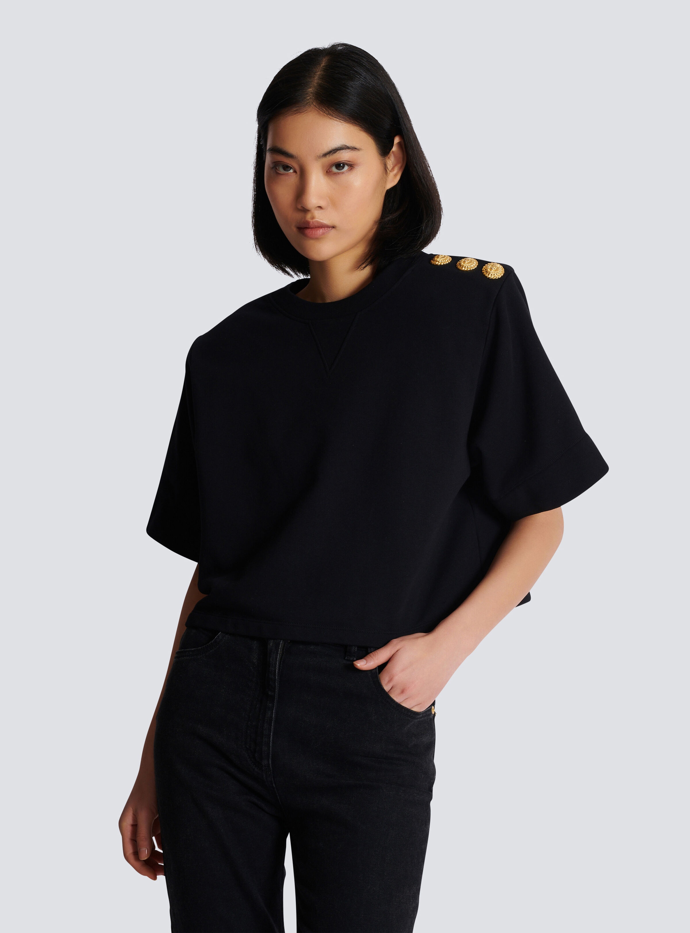 Cropped sweatshirt with buttons - 6
