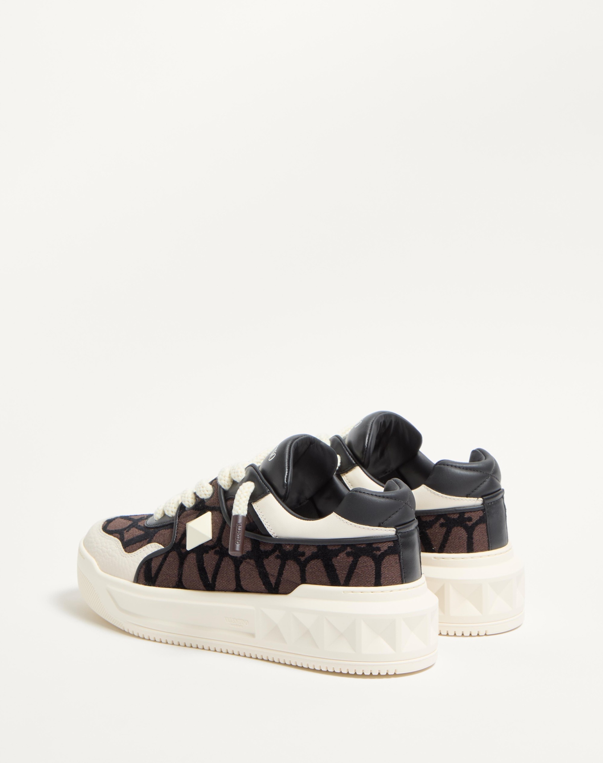 ONE STUD XL LOW-TOP SNEAKER IN NAPPA LEATHER AND TOILE ICONOGRAPHE FABRIC - 6