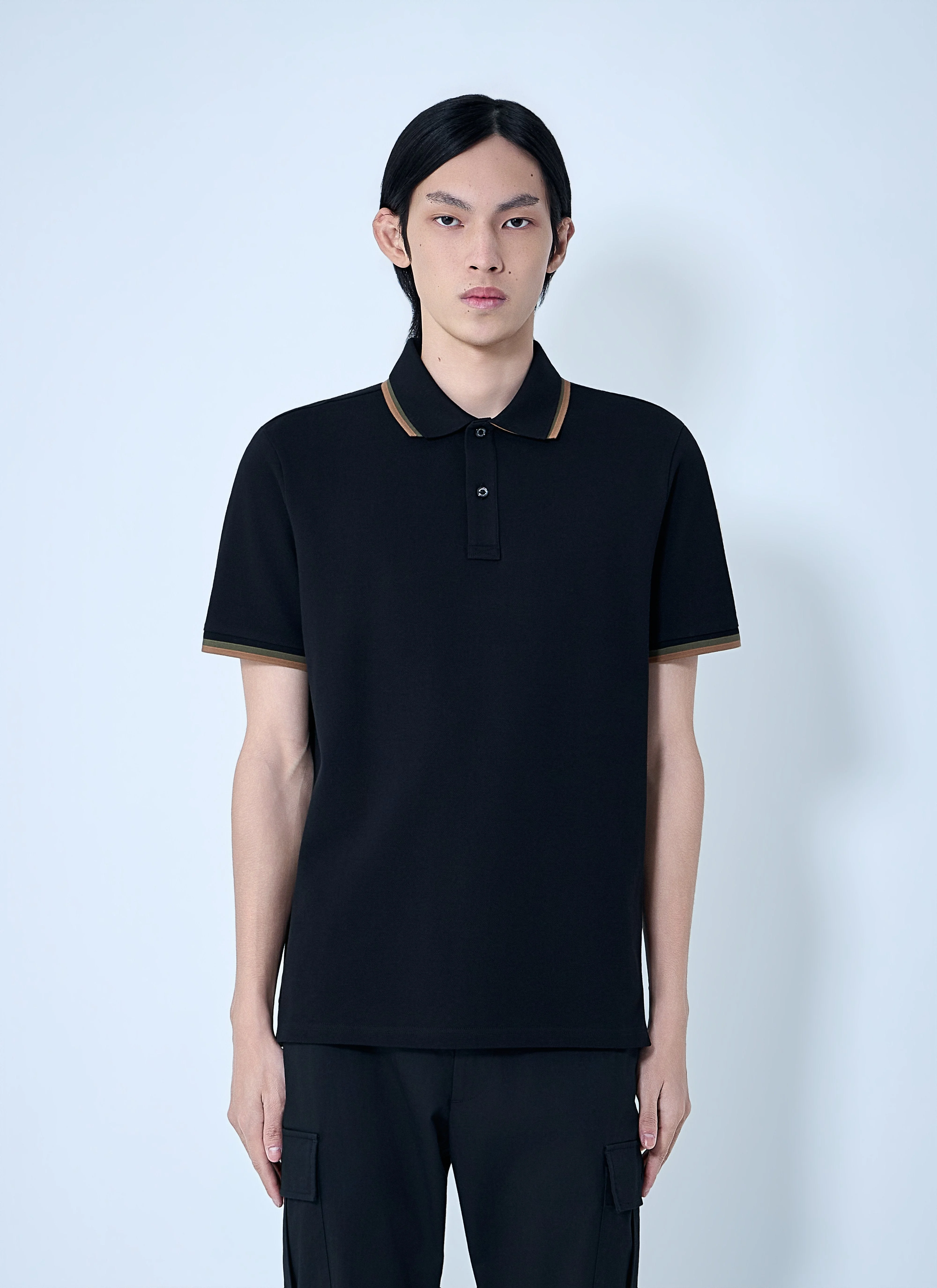 Moncler Men Polo Shirt With Ribbed Trims - 1