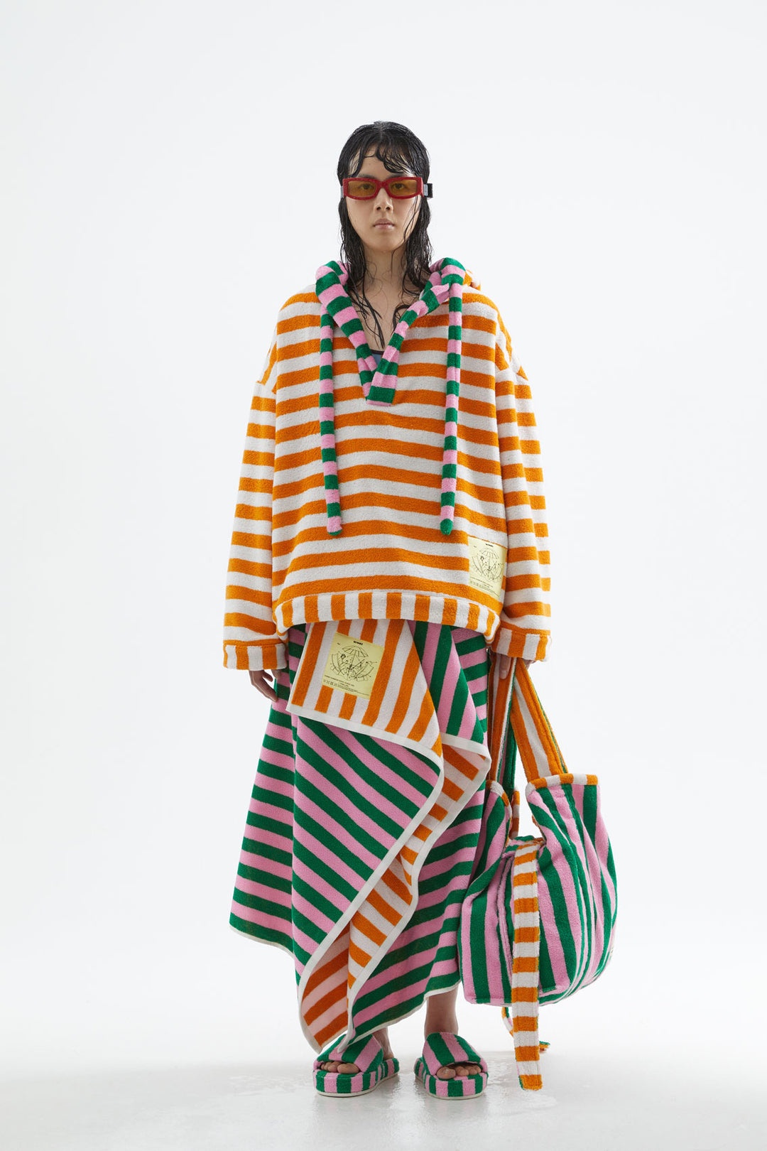 ORANGE AND WHITE STRIPED BEACH HOODIE - 7