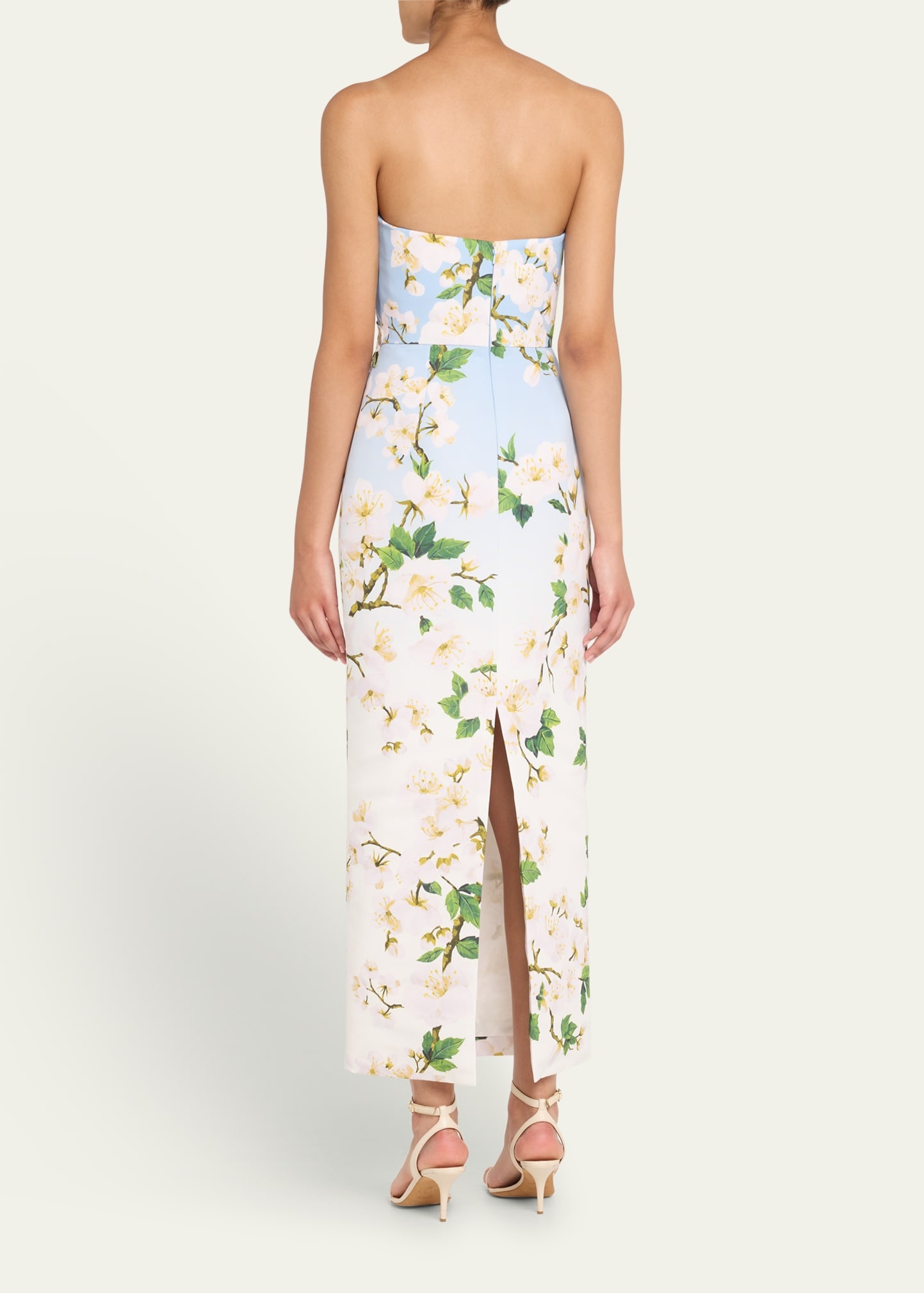 Strapless Cherry Blossom Ombre Embroidered Gown - 3