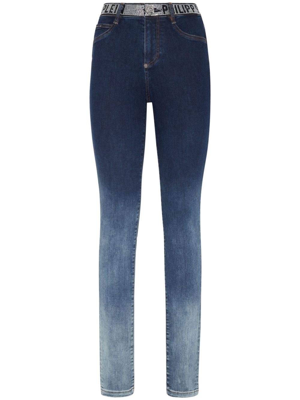 crystal-embellished high-waist jeans - 1