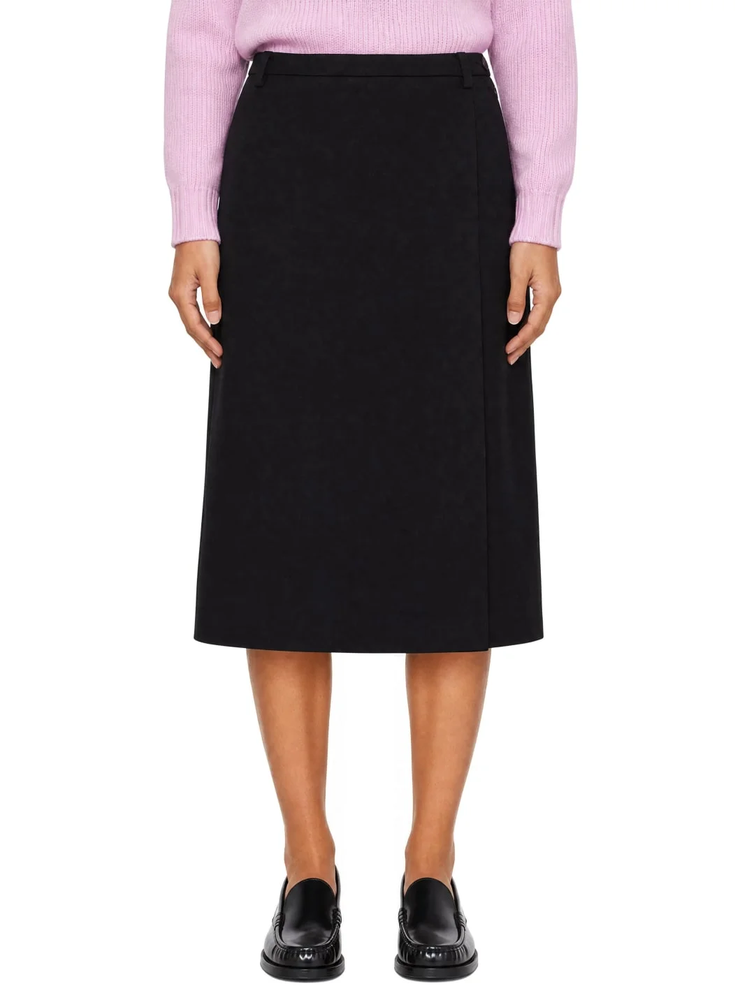 Black Pleats Wrap Midi Skirt - 1