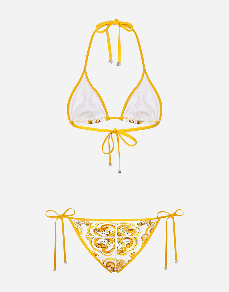 Majolica-print triangle bikini 3