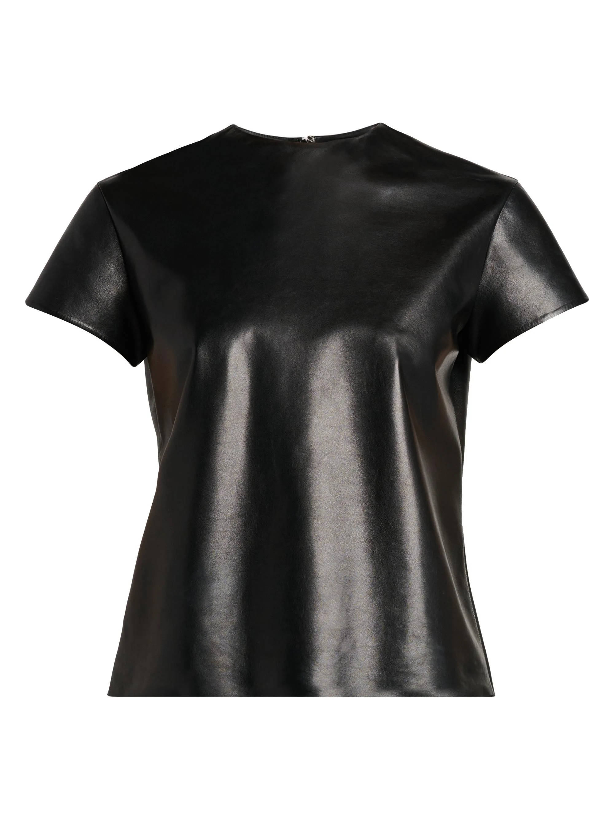 Women's Leather Short-Sleeve T-Shirt - Black - 1
