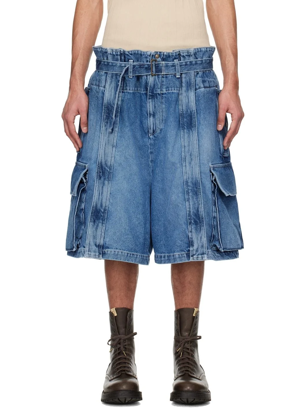 Blue Zip Vent Denim Cargo Shorts - 1