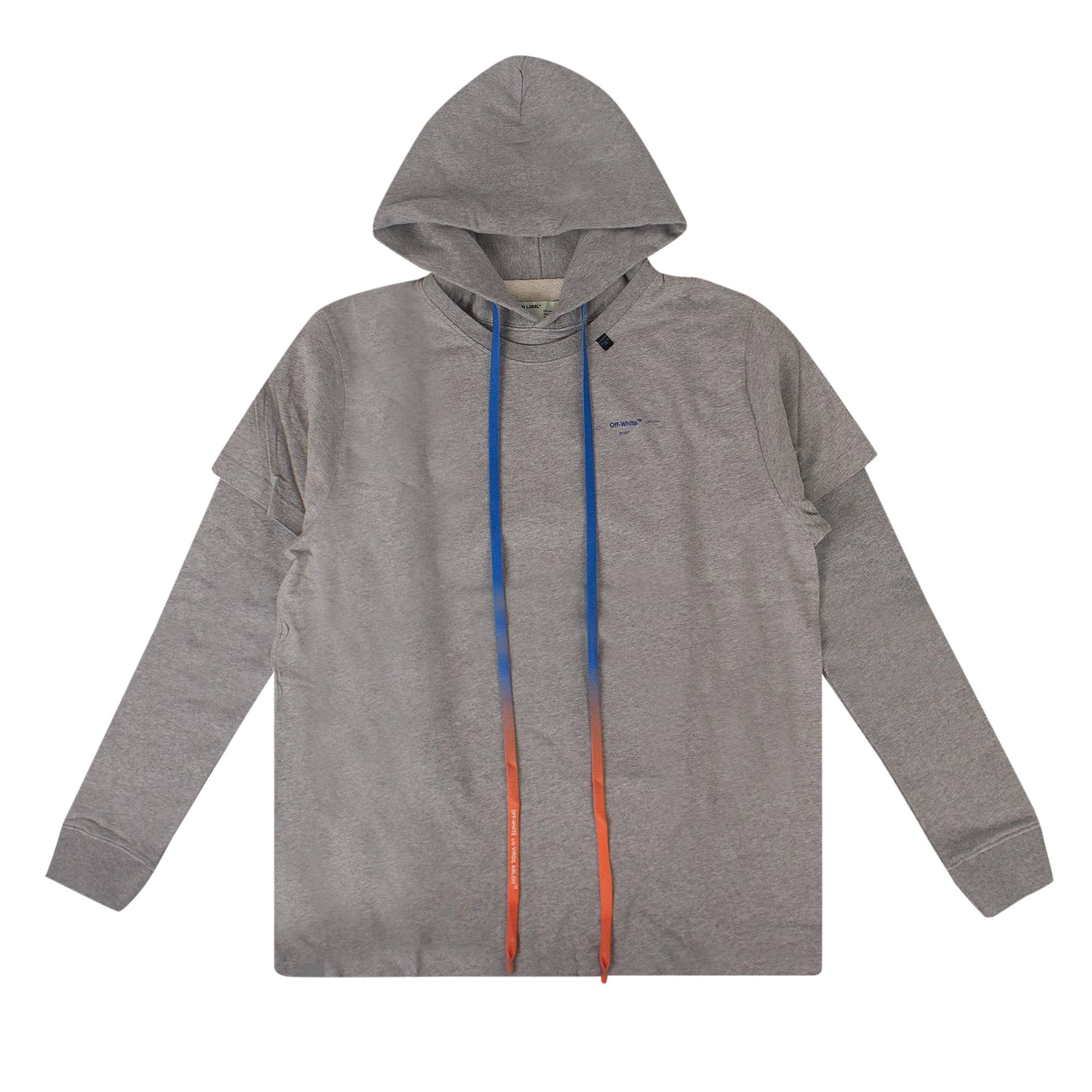 Off-White Oversized Logo Double Sleeve Hooded Sweatshirt 'Grey' - 1