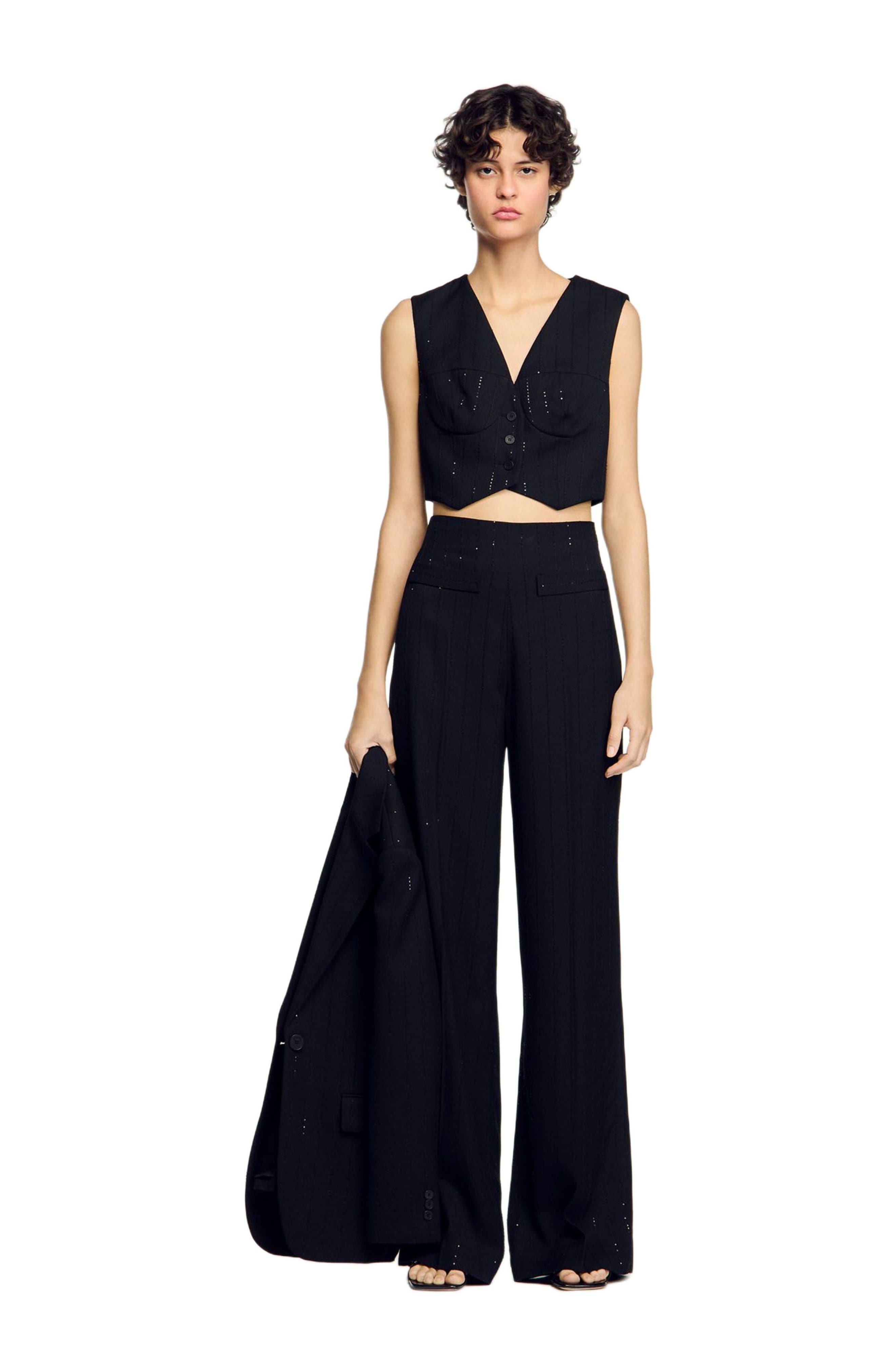 SANDRO Sequin cropped jacket in Black at Nordstrom - 6