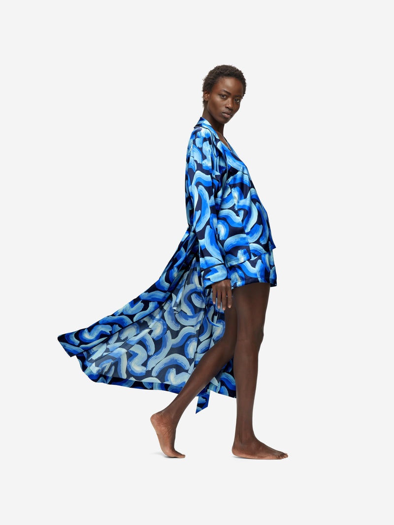 Women's Long Dressing Gown Brindisi 82 Silk Satin Blue - 4